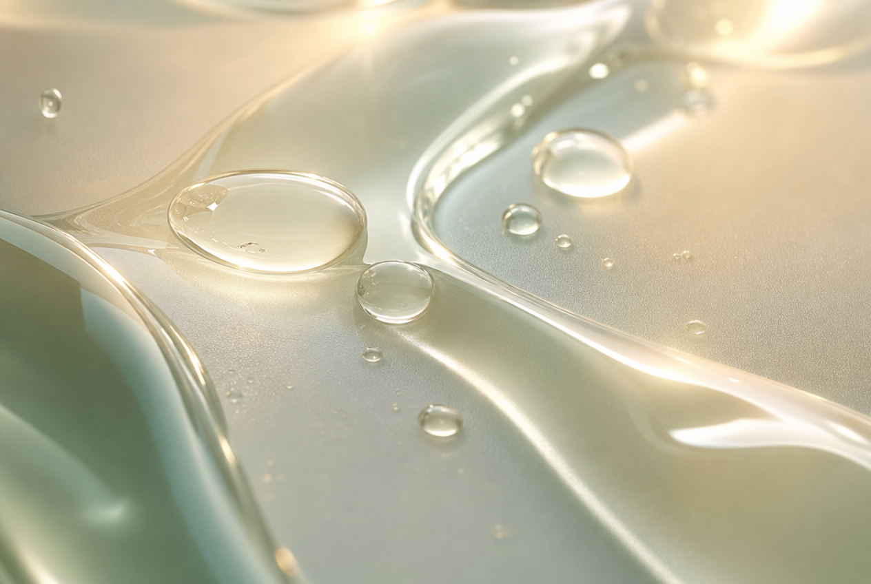 Macro image of glossy viscous fluid beads