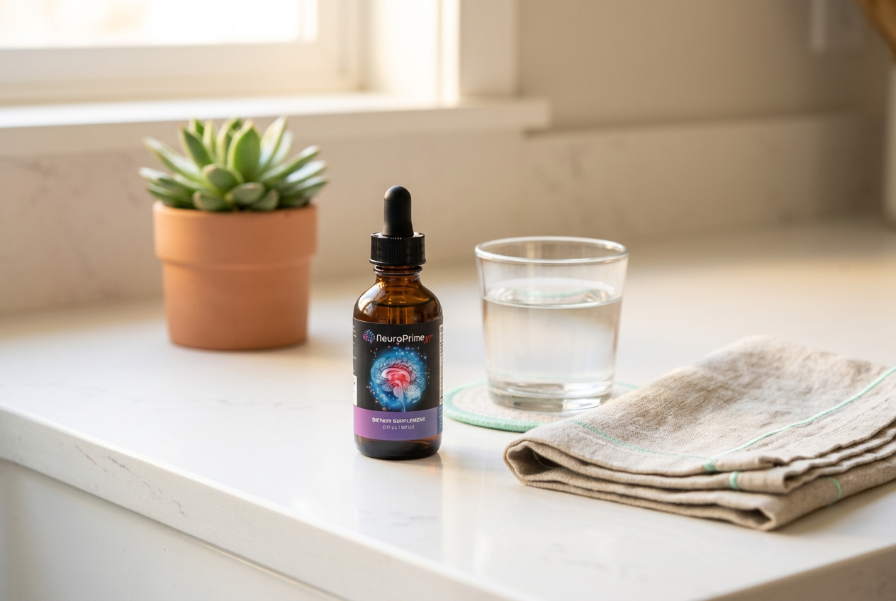 A calm morning ritual with the amber NeuroPrime dropper bottle