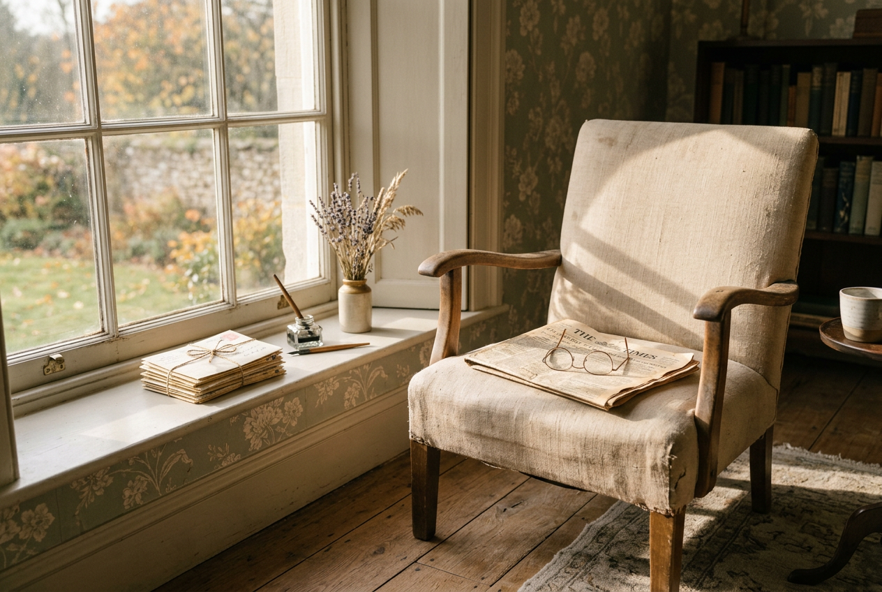 An empty armchair by a window, time slipping away