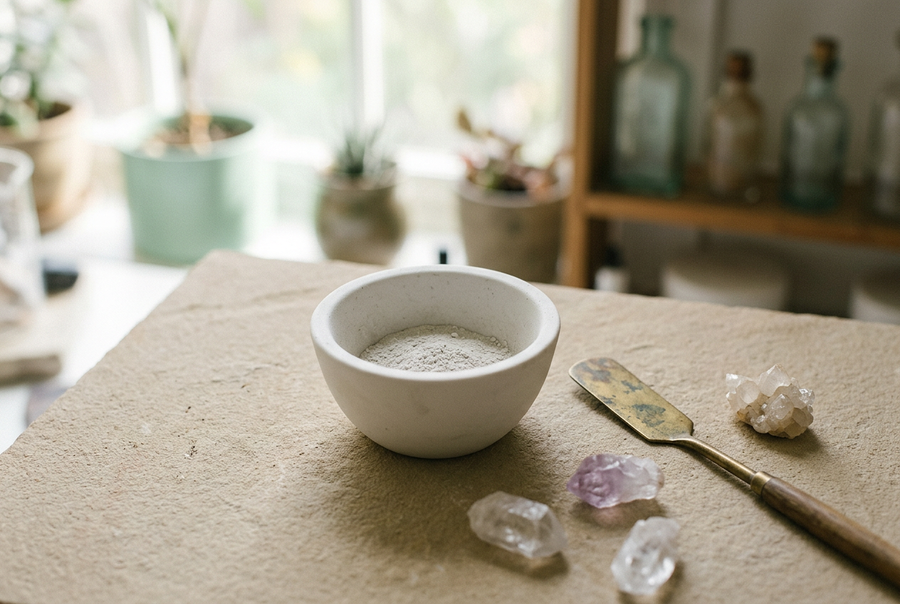 Porcelain crucible with mineral residue