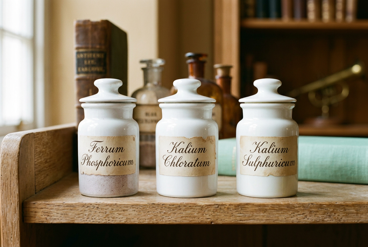 Ferrum Phosphoricum, Kalium Chloratum and Kalium Sulphuricum