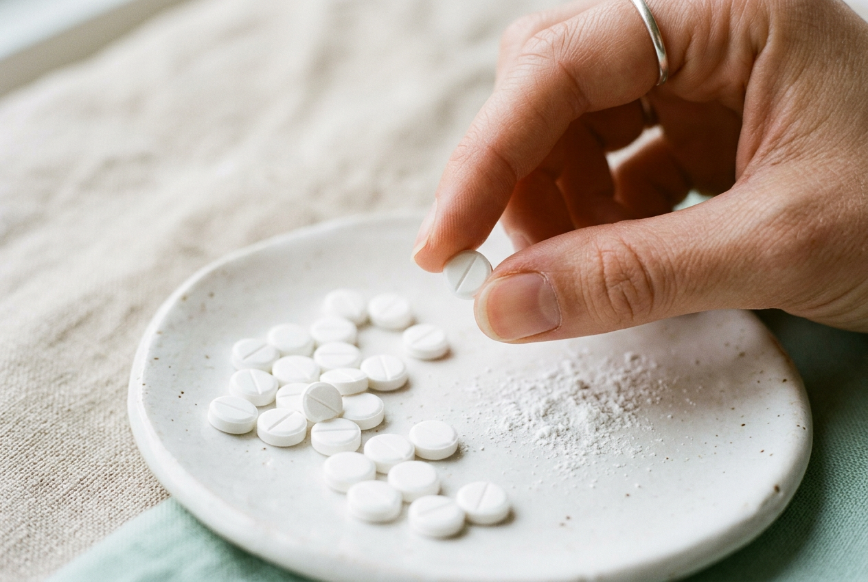Small white tissue-salt tablets
