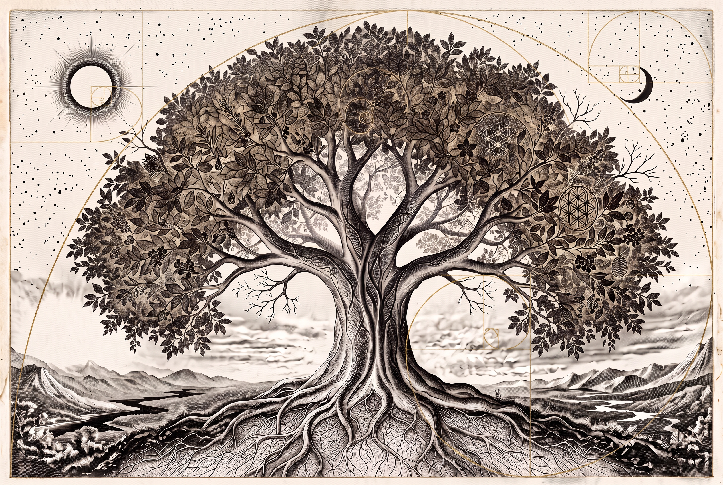 Tree of life with golden-ratio geometry