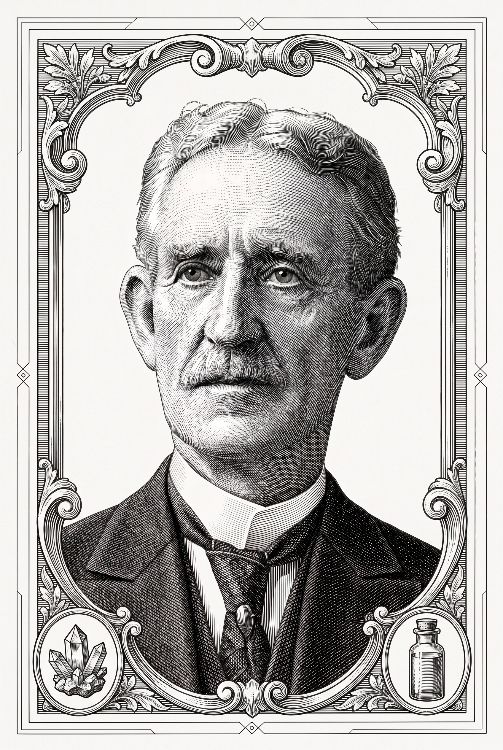 Restored historical book-plate portrait of Dr. George W. Carey