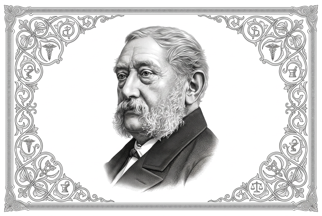 Restored historical book-plate portrait of Dr. Wilhelm Heinrich Schüssler